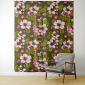 Apple-bloesem op donkergroen wandkleed (In situ)