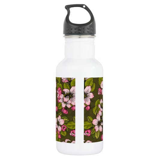Apple-bloesem op donkergroen waterfles (Achterkant)