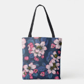 Apple bloesem op een donkerblauw tote bag (Achterkant)