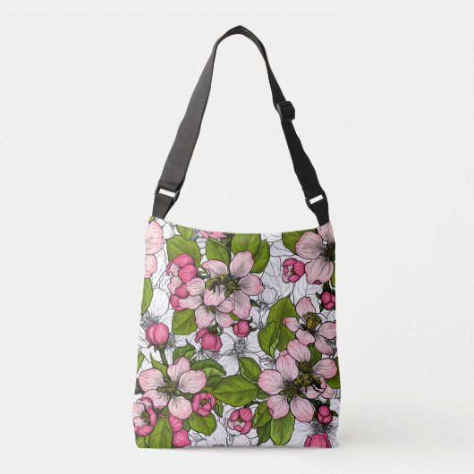 Apple-bloesem op wit crossbody tas (Voorkant)