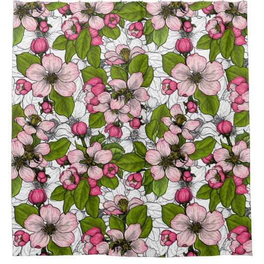 Apple-bloesem op wit douchegordijn (Voorkant)