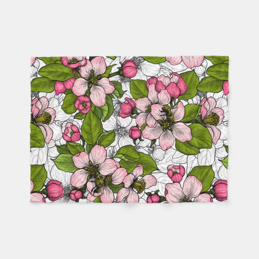 Apple-bloesem op wit fleece deken (Voorkant (Horizontaal))