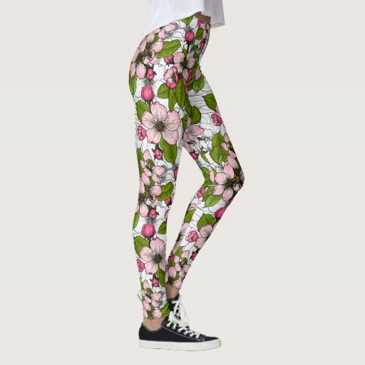 Apple-bloesem op wit leggings (Rechts)
