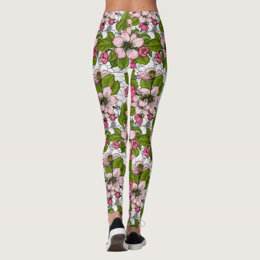 Apple-bloesem op wit leggings (Achterkant)