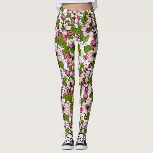 Apple-bloesem op wit leggings (Voorkant)