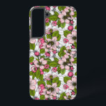 Apple-bloesem op wit samsung galaxy hoesje<br><div class="desc">Met de hand getrokken appelbloesems en bijen op een witte achtergrond</div>