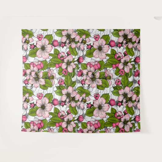 Apple-bloesem op wit wandkleed (Voorkant (horizontaal))