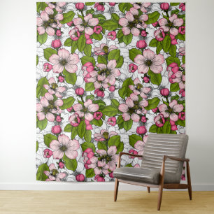 Apple-bloesem op wit wandkleed