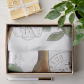 Apple Blossom Branch Bee French Script Decoupage Tissuepapier (Geschenk)