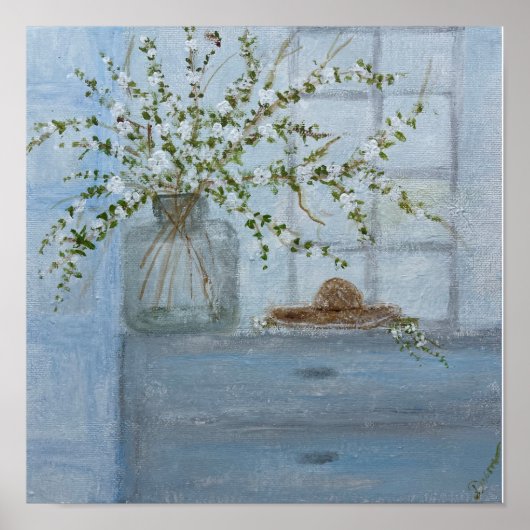 Apple Blossom Branches in Jar Art Print (Voorkant)