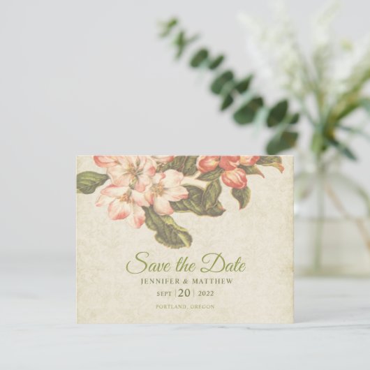 Apple Blossom Bruiloft Save the Date Kaart (Staand voorkant)