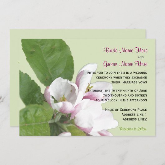 Apple Blossom bruiloft-uitnodiging Kaart (Voorkant / Achterkant)