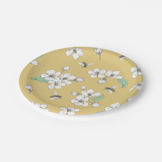 Apple Blossom Bumble Bee Satin Gold Party Papieren Bordje (Gekanteld)