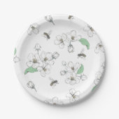 Apple Blossom Bumble Bee White Party Papieren Bordje (Voorkant)
