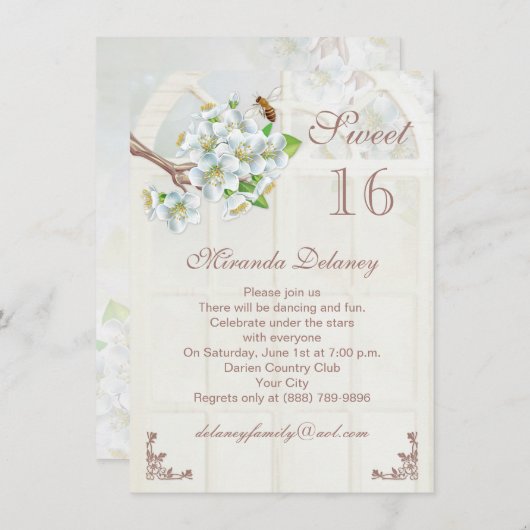 Apple blossom en bee Sweet 16 Uitnodiging (Voorkant / Achterkant)