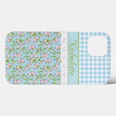 Apple Blossom Floral, Blue Check Gingham and Lace Case-Mate iPhone Case (Achterkant (horizontaal))