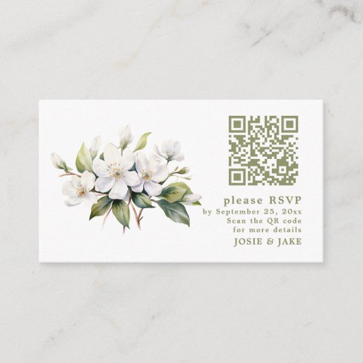 Apple Blossom flower RSVP QR Code Behuizing Kaart (Voorkant)