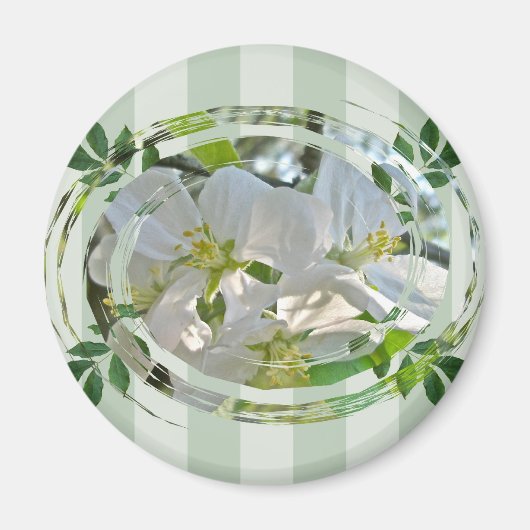 Apple Blossom & Green Stripes Magnet (Voorkant)