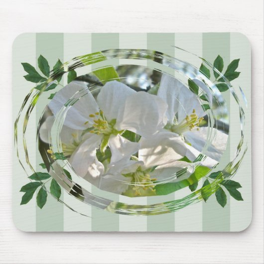 Apple Blossom Green Stripes Mousepad Muismat (Voorkant)