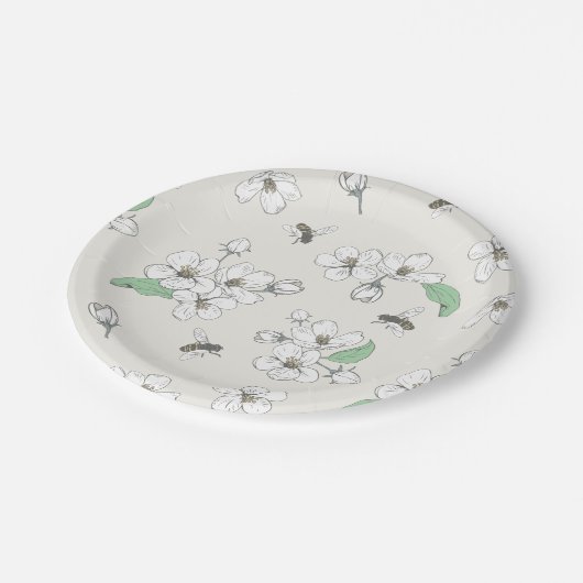 Apple Blossom Honey Bee Ivory White Papieren Bordje (Gekanteld)