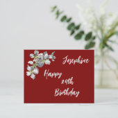 Apple Blossom on Deep Red Named and Aged Birthday Briefkaart (Staand voorkant)