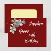 Apple Blossom on Deep Red Named and Aged Birthday Briefkaart (Voorkant / Achterkant)