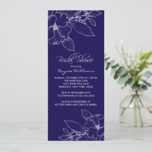 Apple Blossom op Blue Bridal Shower Invitation Kaart (Staand voorkant)