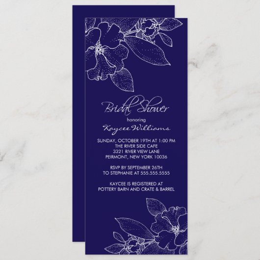 Apple Blossom op Blue Bridal Shower Invitation Kaart (Voorkant / Achterkant)