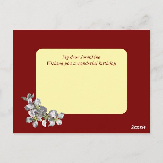 Apple Blossom op Deep Red genoemd en verjaardag Briefkaart (Achterkant)