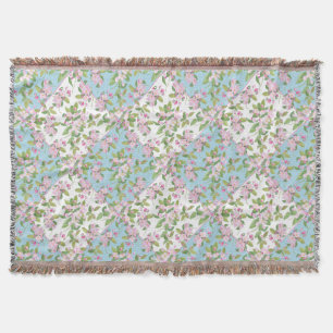 Apple Blossom op Sky Blue en White Faux Patchwork Deken