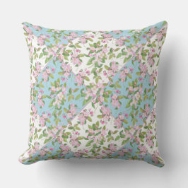 Apple Blossom op Sky Blue en White Faux Patchwork Kussen