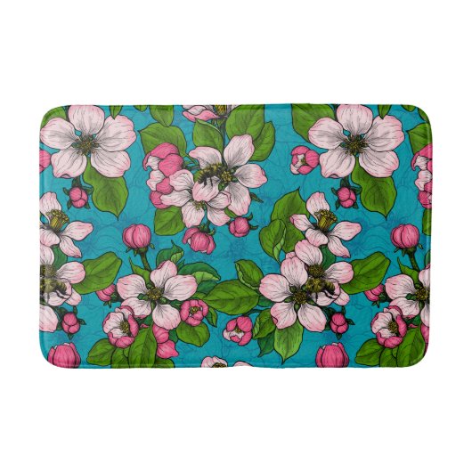Apple blossom op turquoise badmat (Voorkant)
