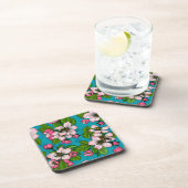 Apple blossom op turquoise bier onderzetter (Rechterzijde)