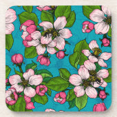 Apple blossom op turquoise bier onderzetter (Voorkant)
