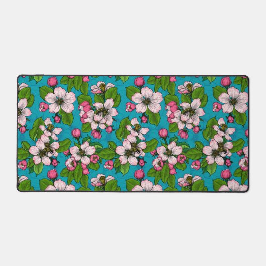 Apple blossom op turquoise bureaumat (Voorkant)
