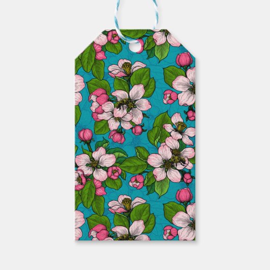Apple blossom op turquoise cadeaulabel (Voorkant)