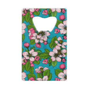 Apple blossom op turquoise creditkaart flessenopener