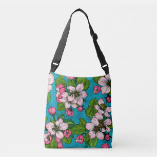 Apple blossom op turquoise crossbody tas