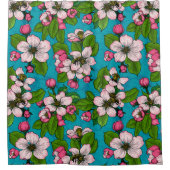 Apple blossom op turquoise douchegordijn (Voorkant)