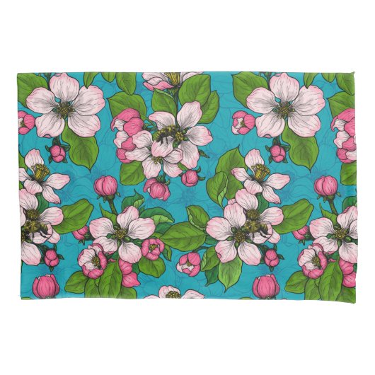 Apple blossom op turquoise kussensloop (Voorkant)