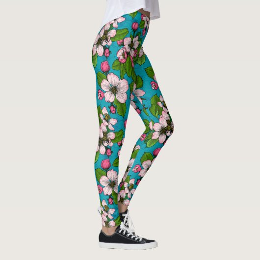 Apple blossom op turquoise leggings (Rechts)