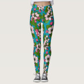 Apple blossom op turquoise leggings (Voorkant)
