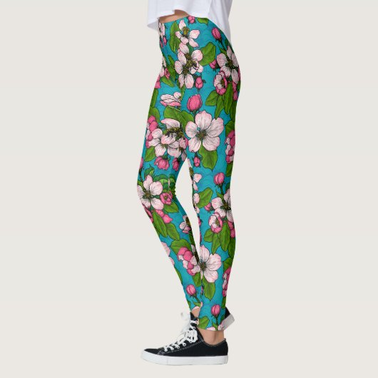 Apple blossom op turquoise leggings (Links)
