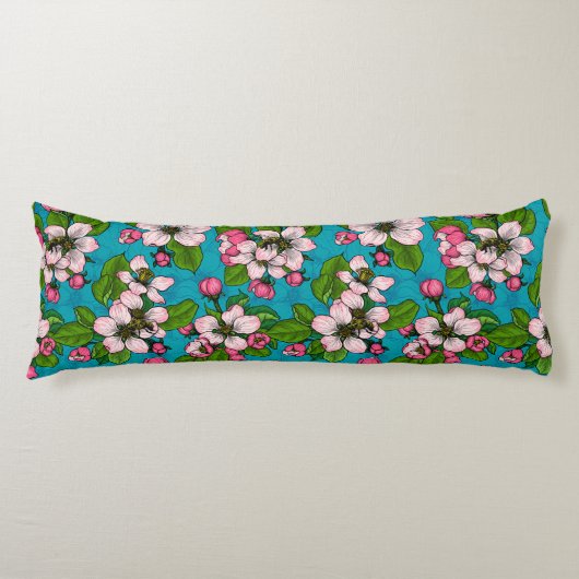 Apple blossom op turquoise lichaamskussen (Voorkant)