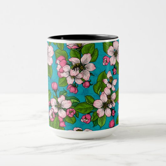 Apple blossom op turquoise mok (Midden)