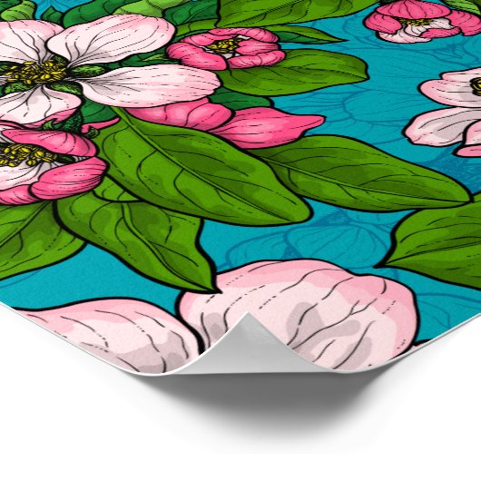 Apple blossom op turquoise poster (Hoek)