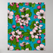 Apple blossom op turquoise poster (Voorkant)
