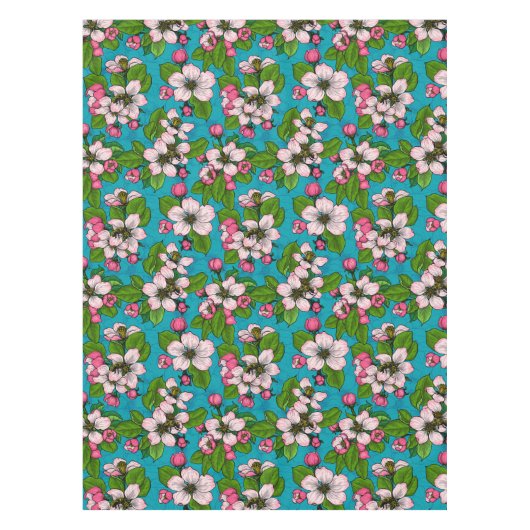 Apple blossom op turquoise tafelkleed (Voorkant)