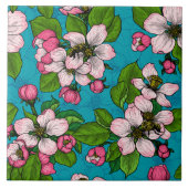 Apple blossom op turquoise tegeltje (Voorkant)