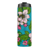 Apple blossom op turquoise thermosbeker (Voorkant)